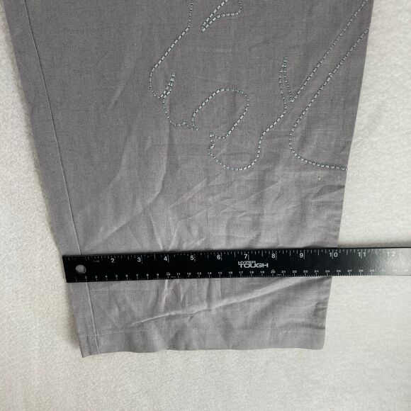 Vintage Clench Jeans Linen Pants Mens XL Gray Baggy Straight Lion Embroidery Y2K - Picture 11 of 14